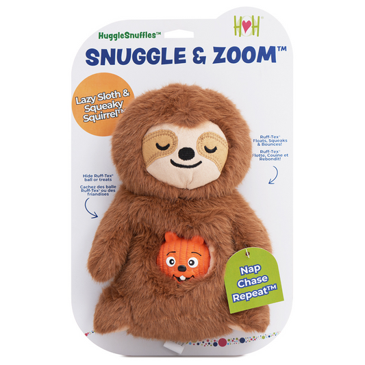 Plush toy with sloth design in packaging on a white background