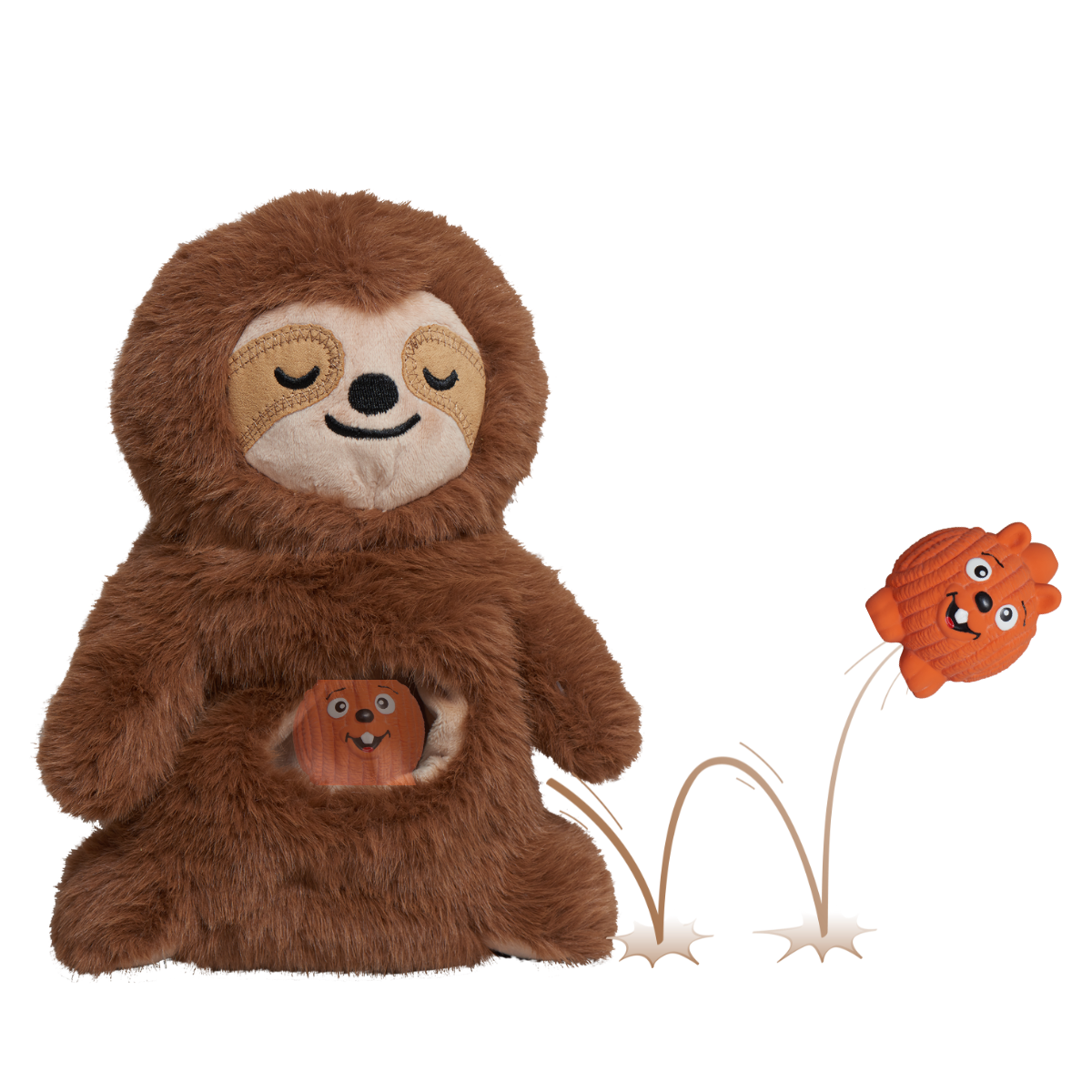 HuggleSnuffles™ Snuggle & Zoom™ Enrichment Toy – 2-in-1 Plush Sloth & Ruff-Tex® Ball HuggleHounds