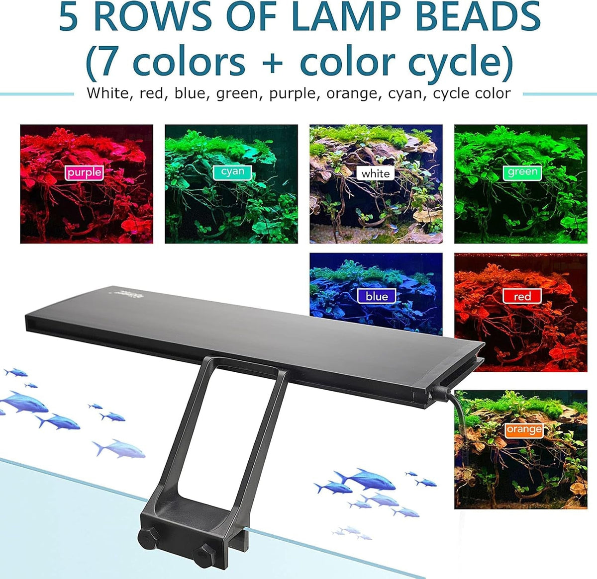 Hygger Clip-On Aquarium LED Light | 24/7 Timer, 7 Colors, 7–20" Tank Wags & Whiskers Pet Supply