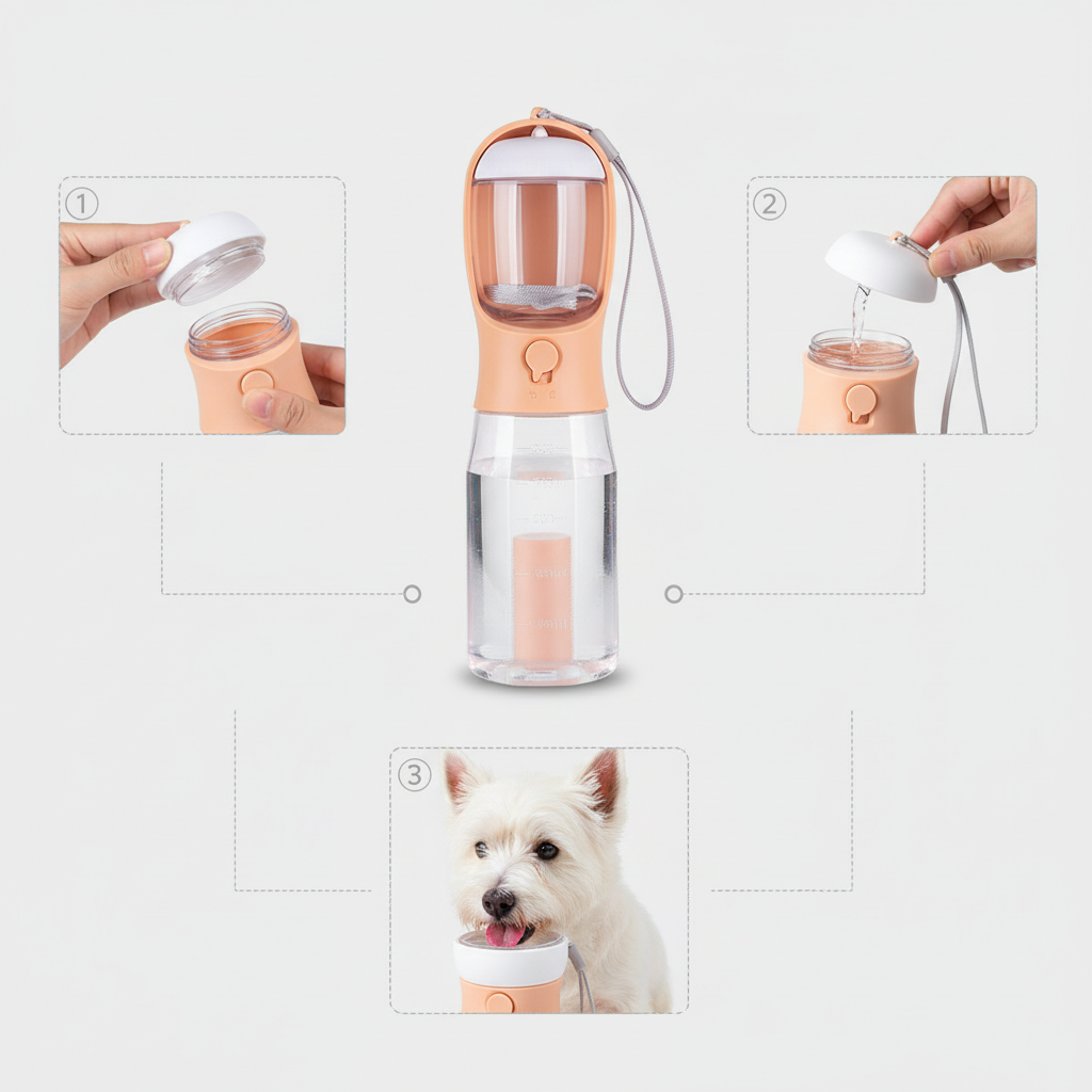 3-in-1 Pet Water Bottle | Temperature Indicator, Portable Dog Water Bottle | 300ml & 600ml Midfox