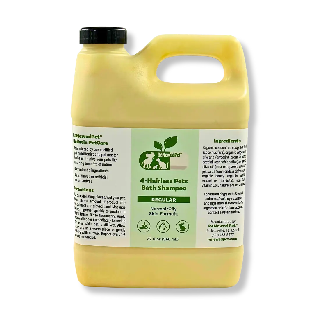 ReNewedPet 4-Hairless Pets Regular Bath Shampoo | Natural & Organic | For Normal to Oily Skin | 4–64 oz ReNewedPet