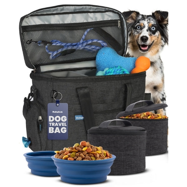 The Original Doggy Bag™ | Dog Travel Bag with Bowls, Food Containers & Poop Bag Dispenser Rubyloo