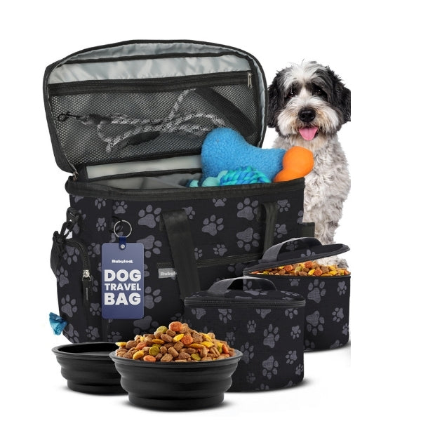 The Original Doggy Bag™ | Dog Travel Bag with Bowls, Food Containers & Poop Bag Dispenser Rubyloo