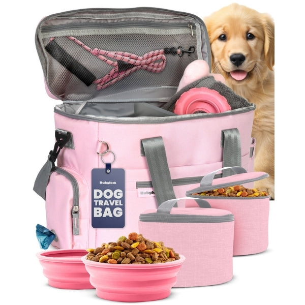 The Original Doggy Bag™ | Dog Travel Bag with Bowls, Food Containers & Poop Bag Dispenser Rubyloo