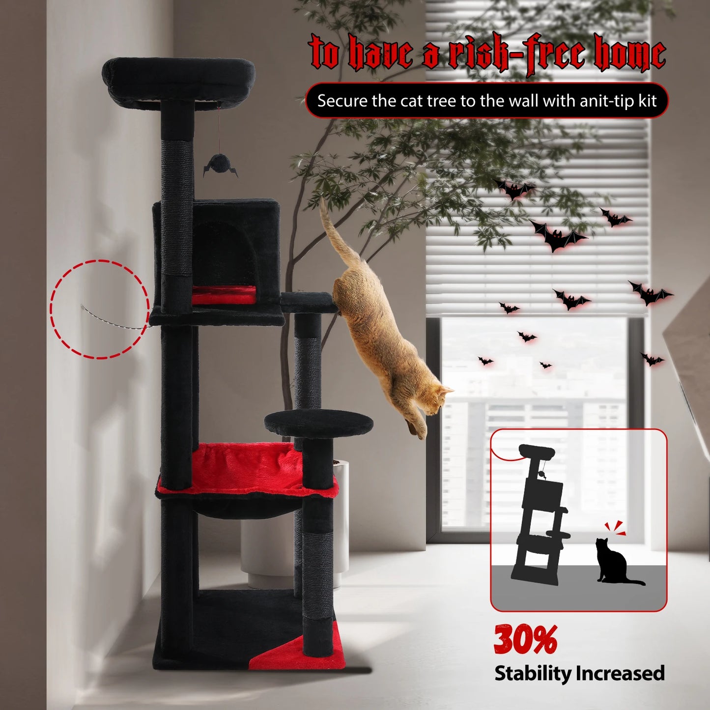 Gothic Cat Tree Tower with Super Large Hammock