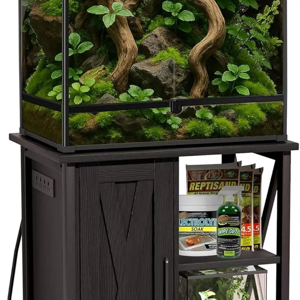 45-67 Gallon Black Reptile Tank Stand with Storage Cabinet