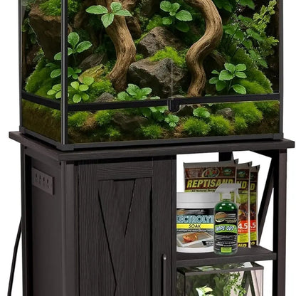 45-67 Gallon Black Reptile Tank Stand with Storage Cabinet