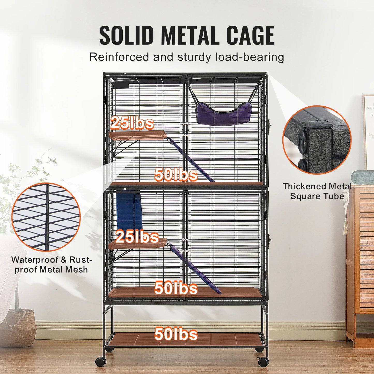 64.6" Rolling Metal  Cage Large 4-Tier