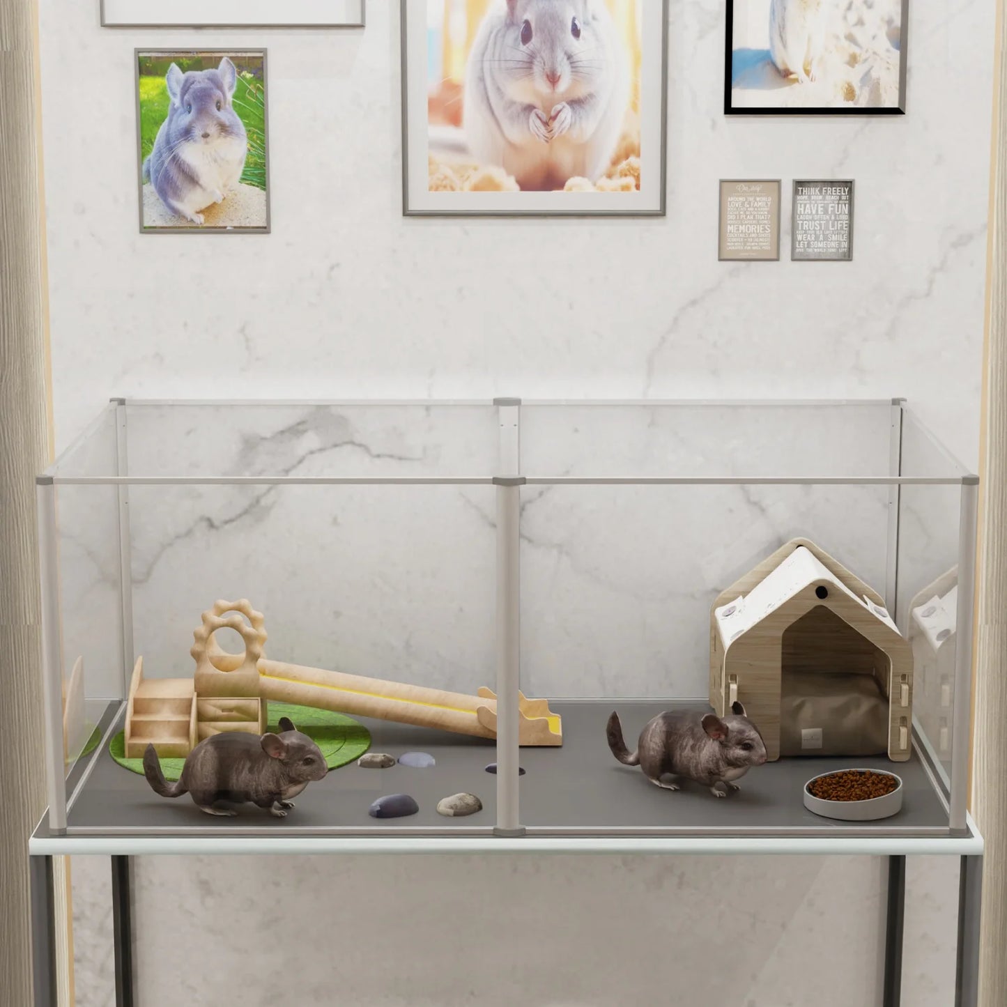 124cm Clear Acrylic Indoor 6 Panels Pet Enclosure w/ Waterproof Floor Pad
