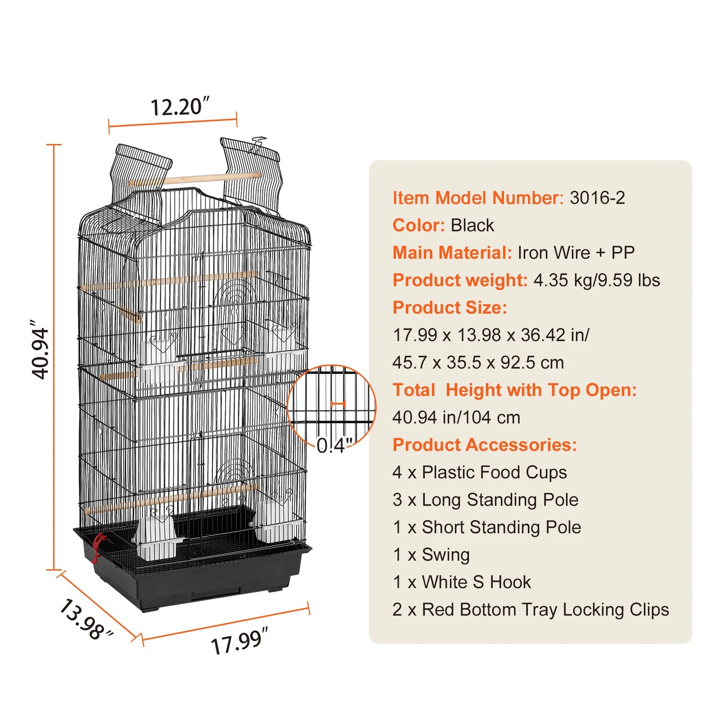 Open Top Large Parrot Bird Cage