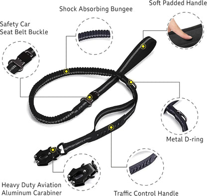 Reflective Shock Absorbing Leash with Car Seatbelt