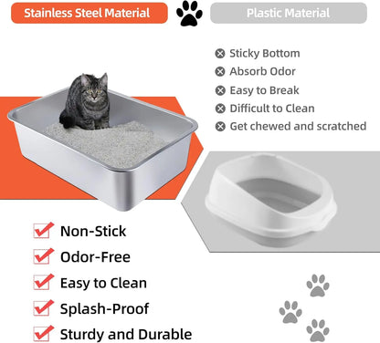 Stainless Steel Cat Litter Box (15.6x11.6x3.9 in)