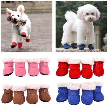 4Pcs Plush Snow Boots for Small Medium Dog Cats