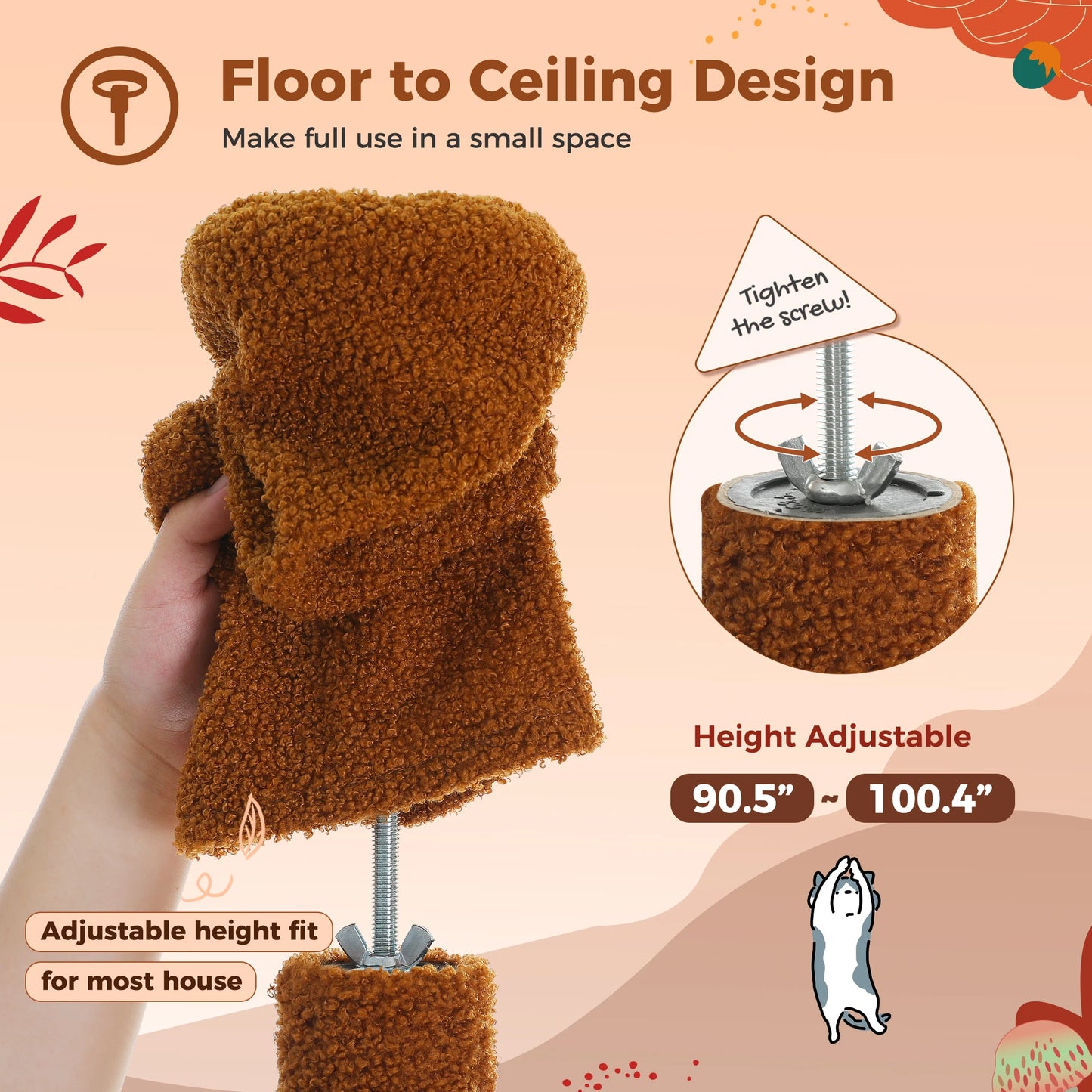 Cat Tree Floor to Ceiling Adjustable Height with Cat Condo