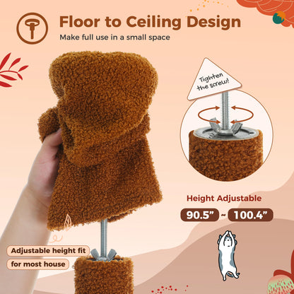 Cat Tree Floor to Ceiling Adjustable Height with Cat Condo