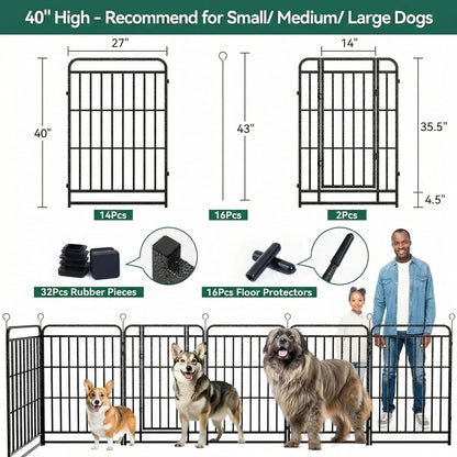 16 Panels 40'' Rustproof Metal Dog Fence