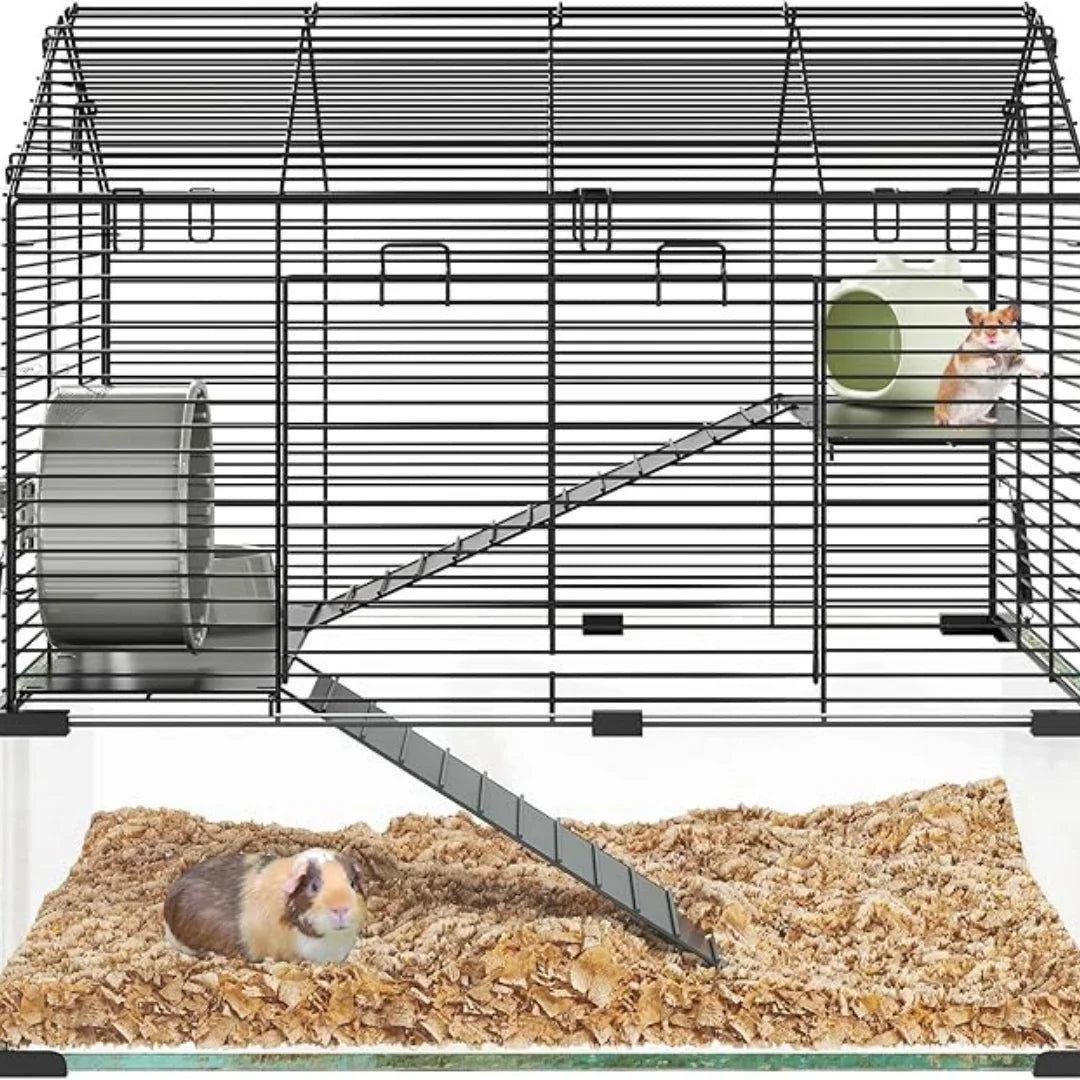 3 Tiers Large Hamster, Metal Enclosure + Glass Gerbil Cage