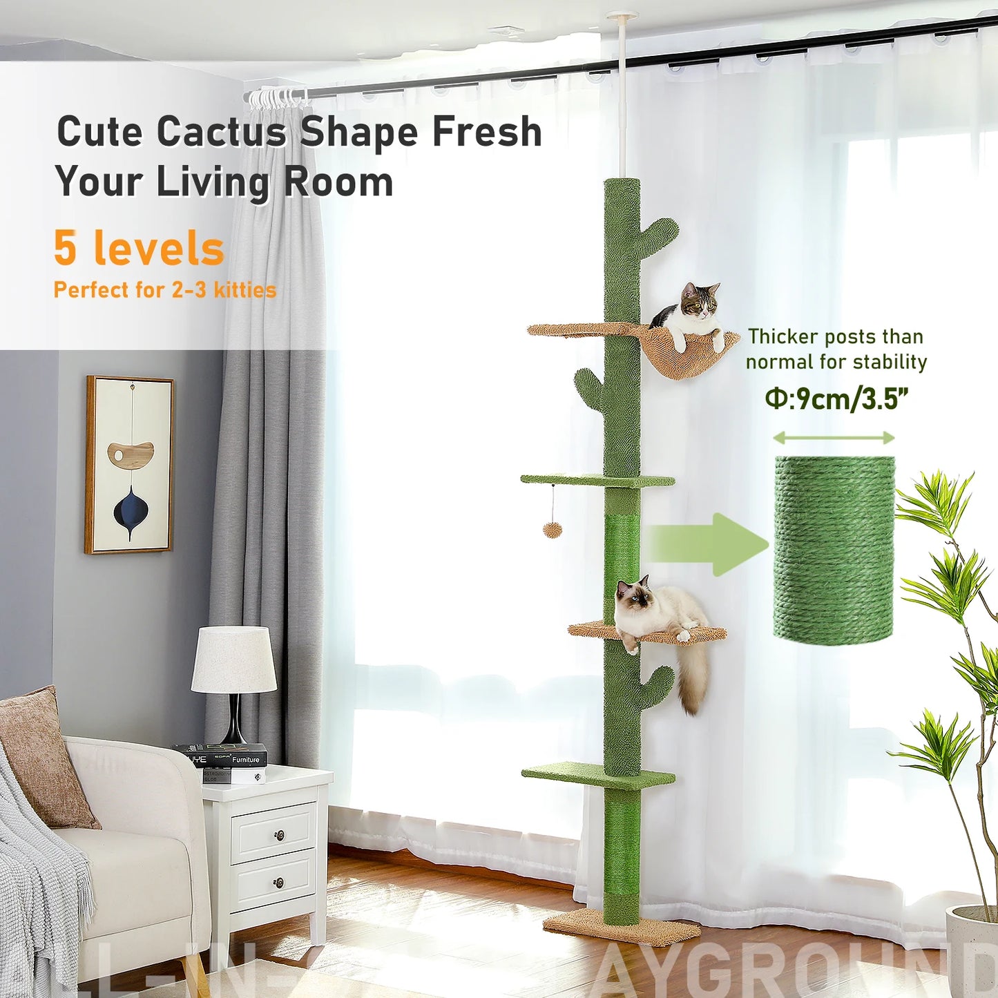 Cat Tree 5-Tier Floor to Ceiling Cactus