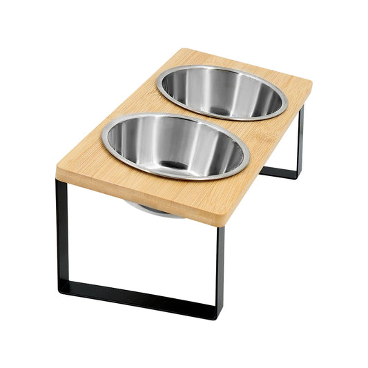 Elevated Bowls 15° Tilted Raised with Wooden Stand