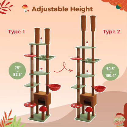 Cat Tree Floor to Ceiling Adjustable Height with Cat Condo