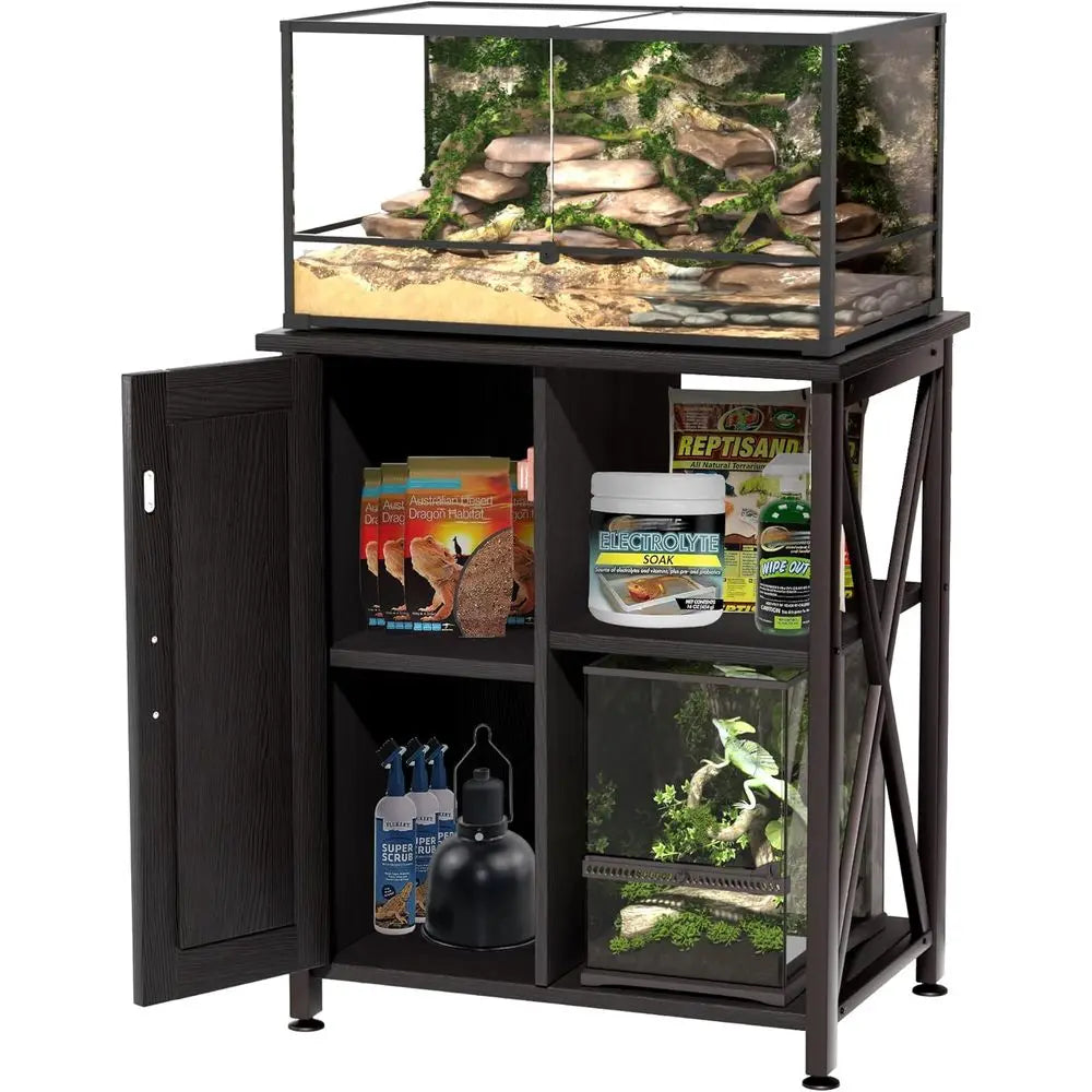 45-67 Gallon Black Reptile Tank Stand with Storage Cabinet