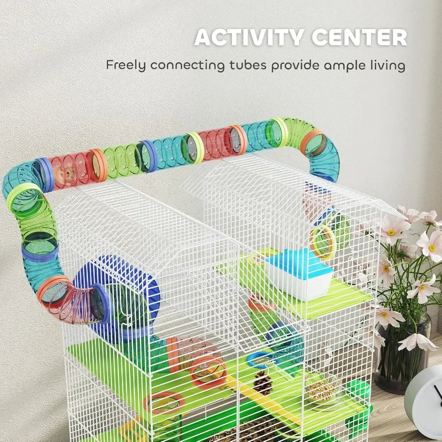 18.5" 5 Tier with Tubes and Tunnels with Water Bottle Food Dish Exercise Wheel