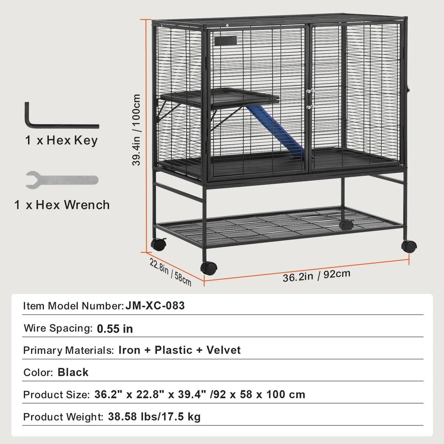 64.6" Rolling Metal  Cage Large 4-Tier
