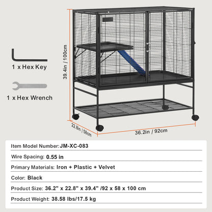 64.6" Rolling Metal  Cage Large 4-Tier