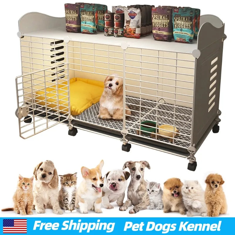 Indoor Dog House with Wheels & Storage