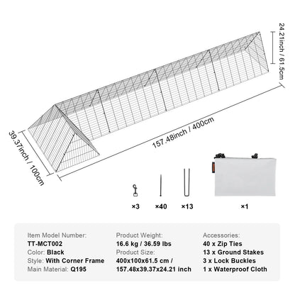 Chicken Tunnels 157.5 x 39.4 x 24.2  for Yard Portable