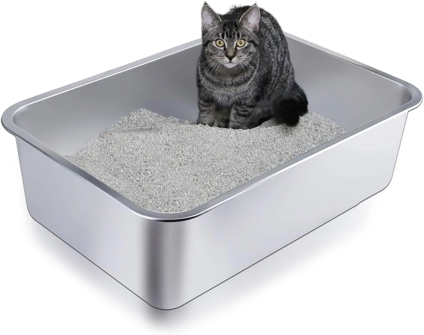 Stainless Steel Cat Litter Box (15.6x11.6x3.9 in)