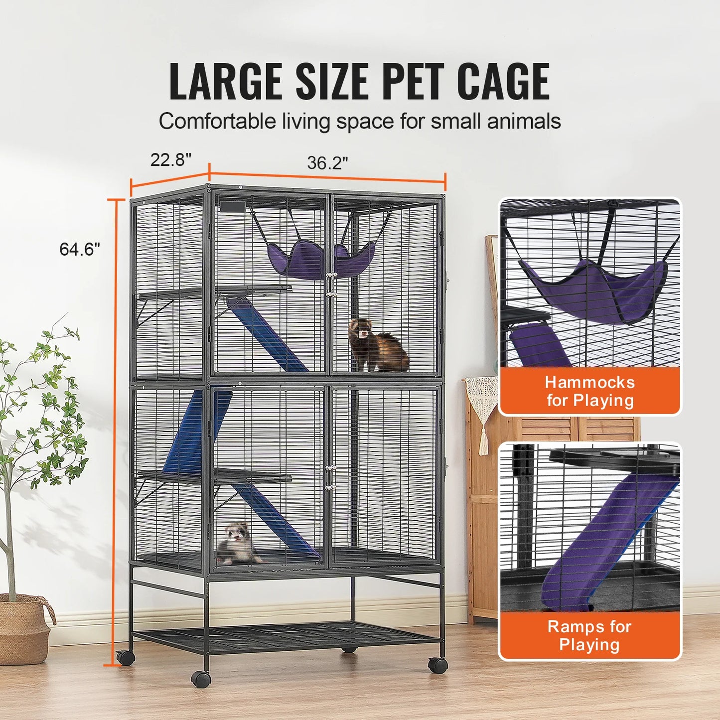64.6" Rolling Metal  Cage Large 4-Tier