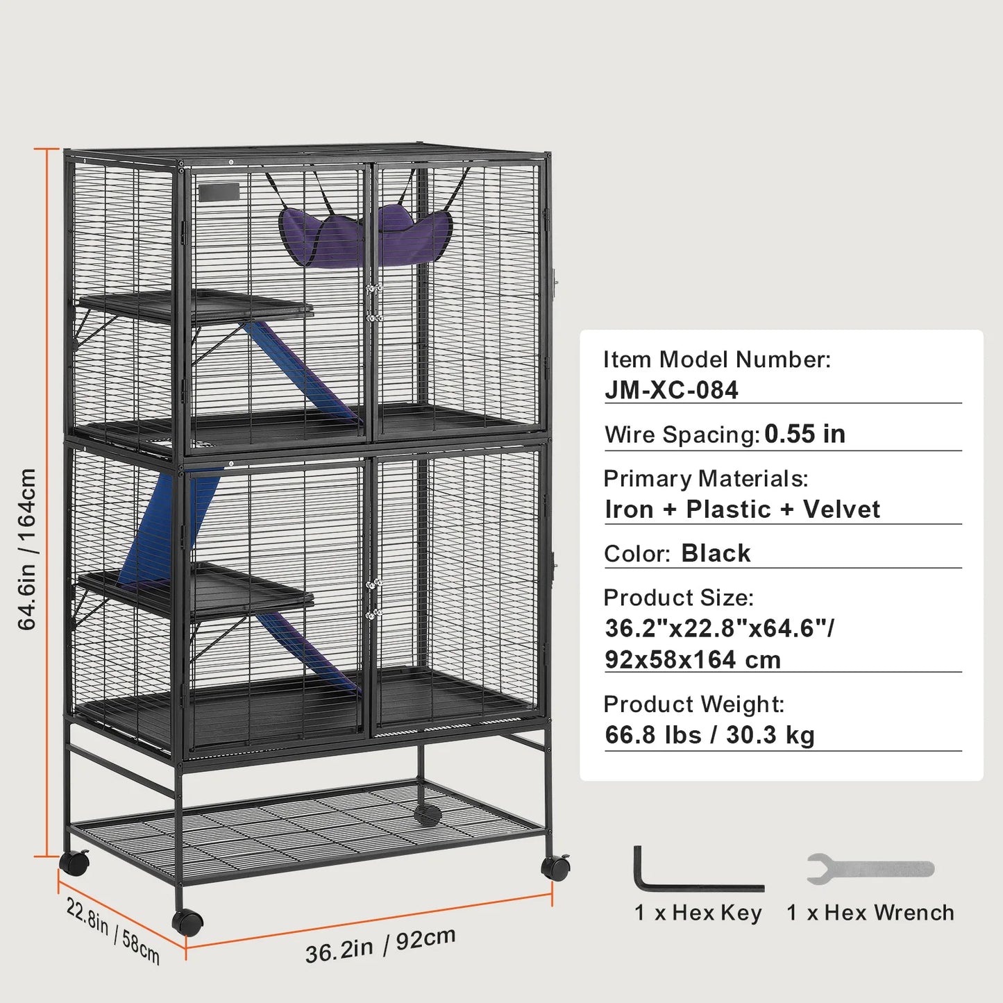 64.6" Rolling Metal  Cage Large 4-Tier