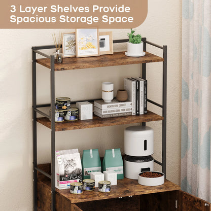 Litter Box Enclosure with 2-Tier Storage Shelves and Doors