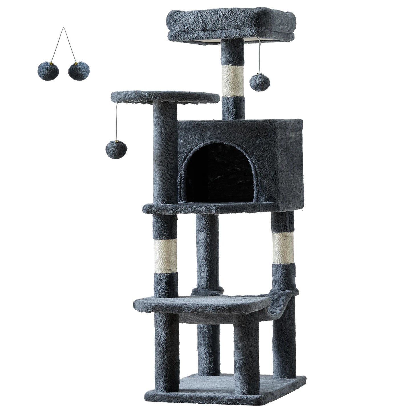 44In Tall Multi-Cat Climbing Tower Natural Sisal Scratching Posts