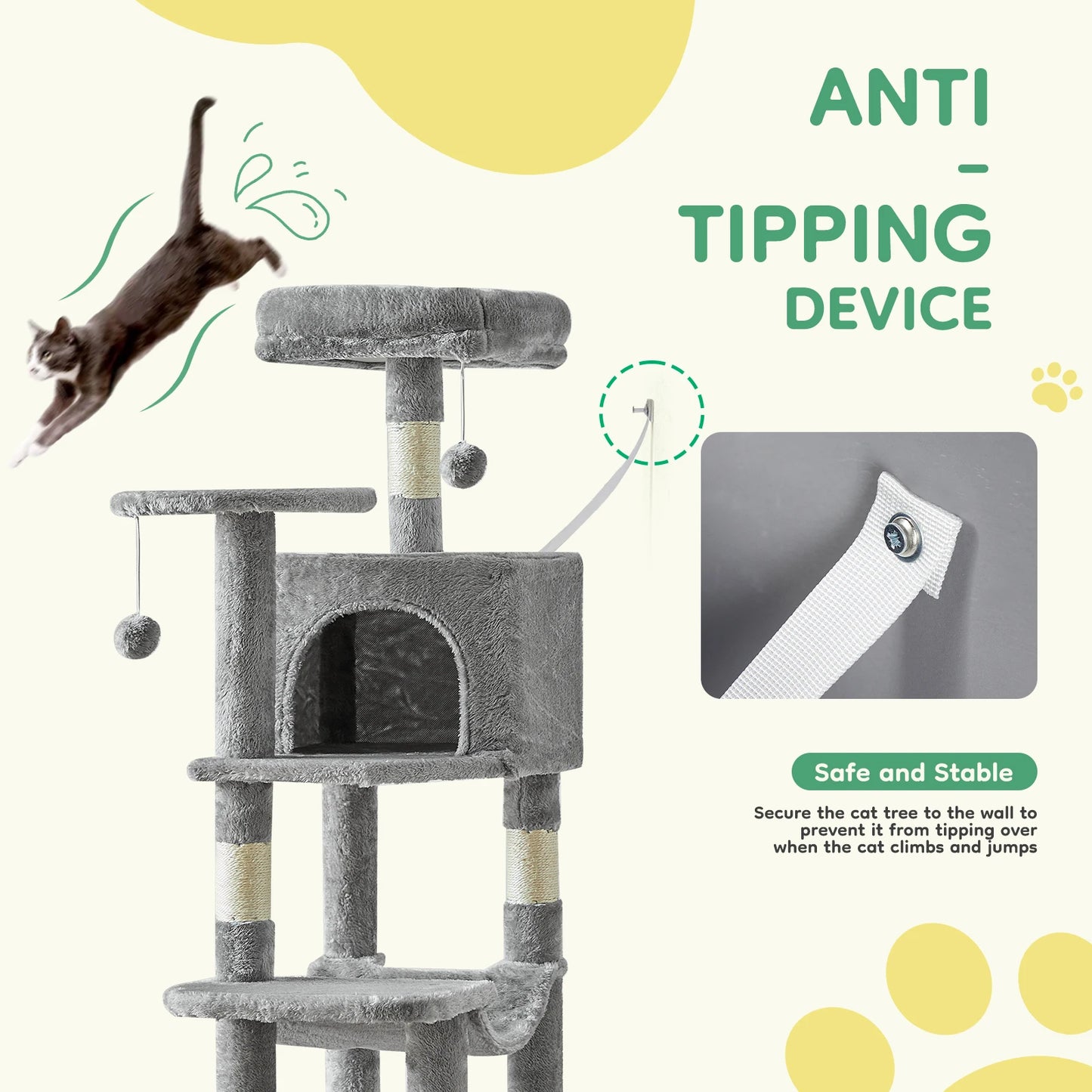 44In Tall Multi-Cat Climbing Tower Natural Sisal Scratching Posts