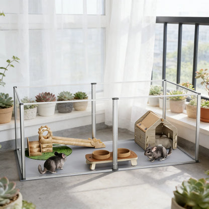 124cm Clear Acrylic Indoor 6 Panels Pet Enclosure w/ Waterproof Floor Pad