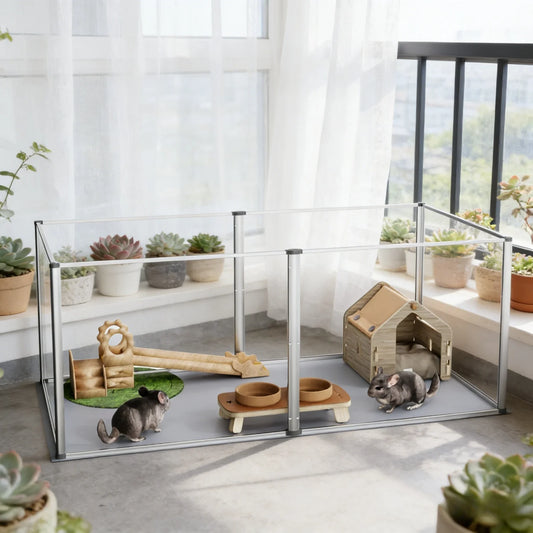 124cm Clear Acrylic Indoor 6 Panels Pet Enclosure w/ Waterproof Floor Pad