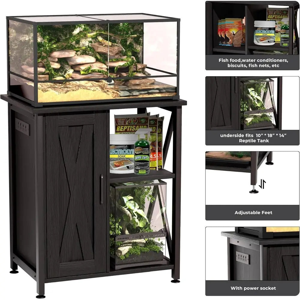 45-67 Gallon Black Reptile Tank Stand with Storage Cabinet