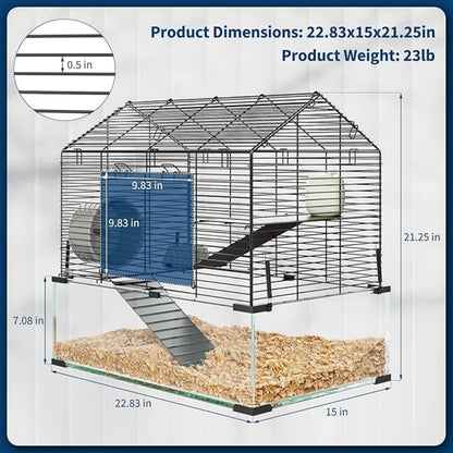 3 Tiers Large Hamster, Metal Enclosure + Glass Gerbil Cage