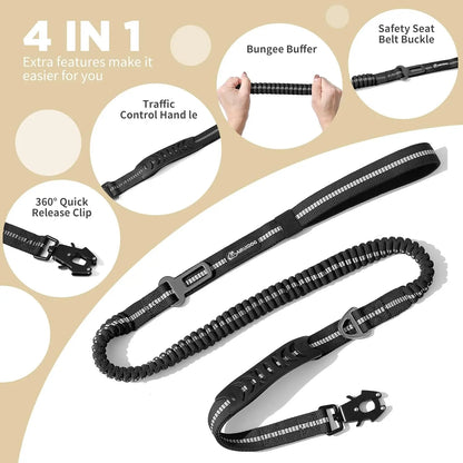 Reflective Shock Absorbing Leash with Car Seatbelt