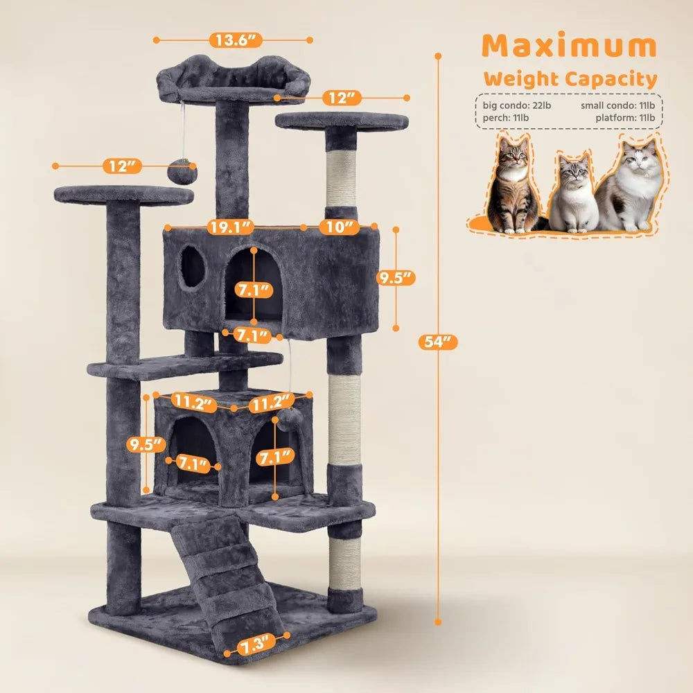 54in Cat Tree, Multi-Level Tower