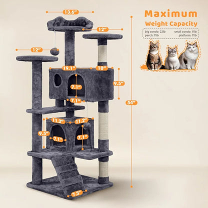 54in Cat Tree, Multi-Level Tower
