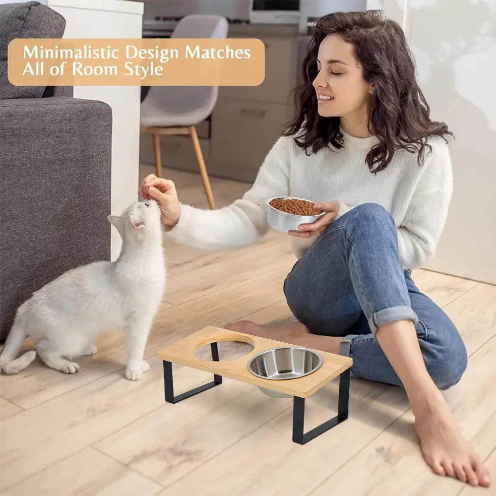 Elevated Bowls 15° Tilted Raised with Wooden Stand