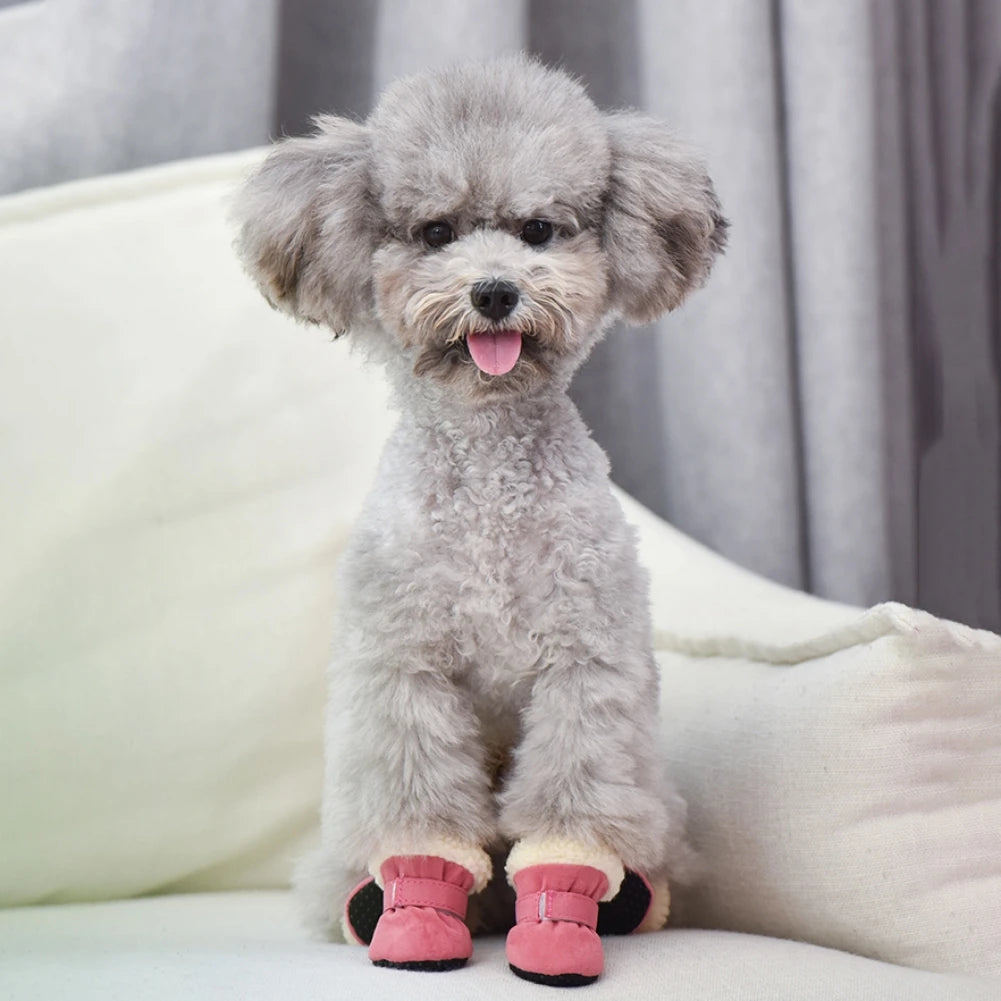4Pcs Plush Snow Boots for Small Medium Dog Cats