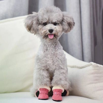 4Pcs Plush Snow Boots for Small Medium Dog Cats
