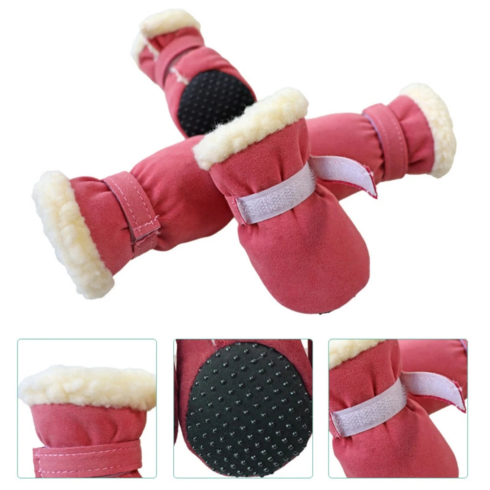 4Pcs Plush Snow Boots for Small Medium Dog Cats