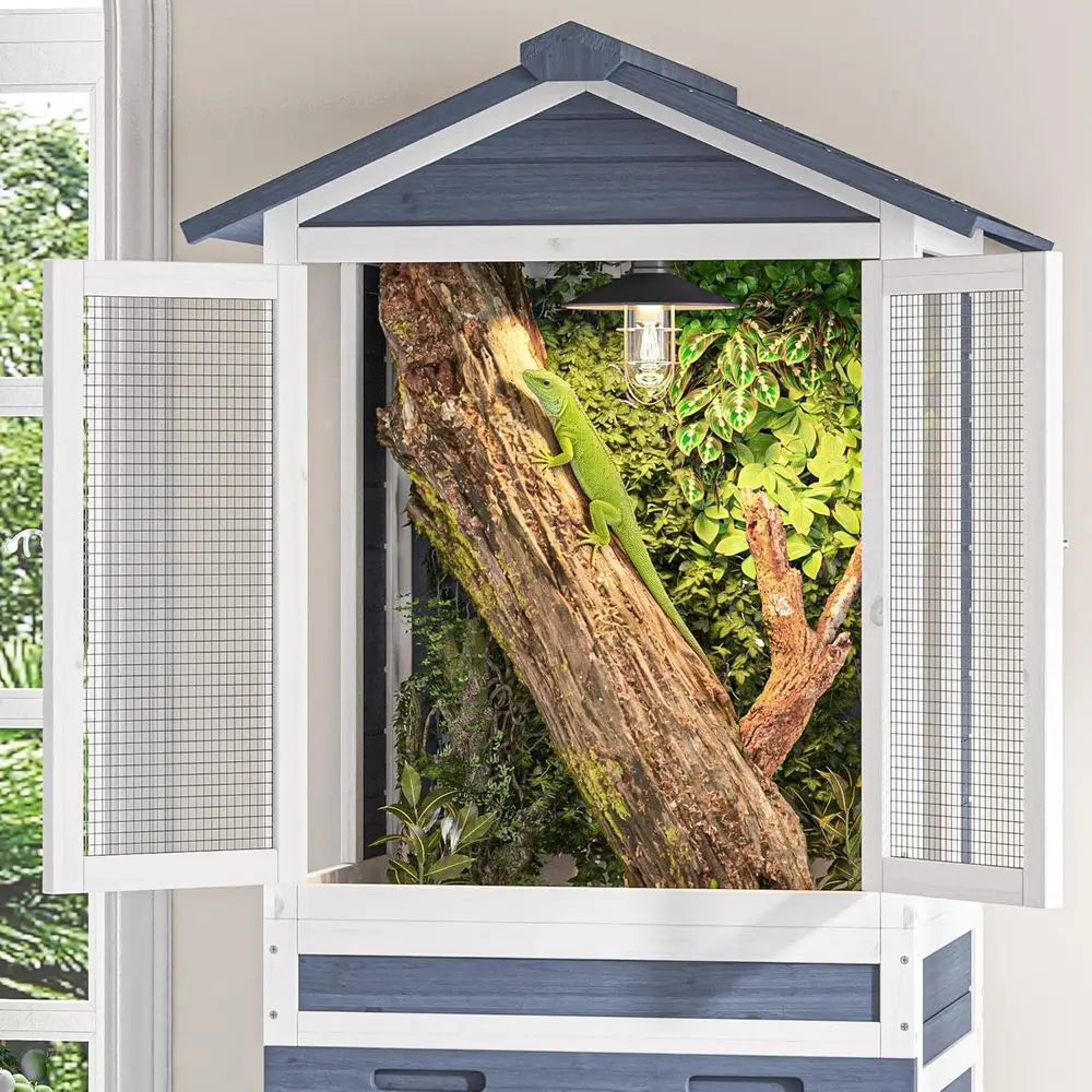Large Wooden Reptile Enclosure for Lizards Storage, Ventilation, and Wheels