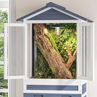 Large Wooden Reptile Enclosure for Lizards Storage, Ventilation, and Wheels