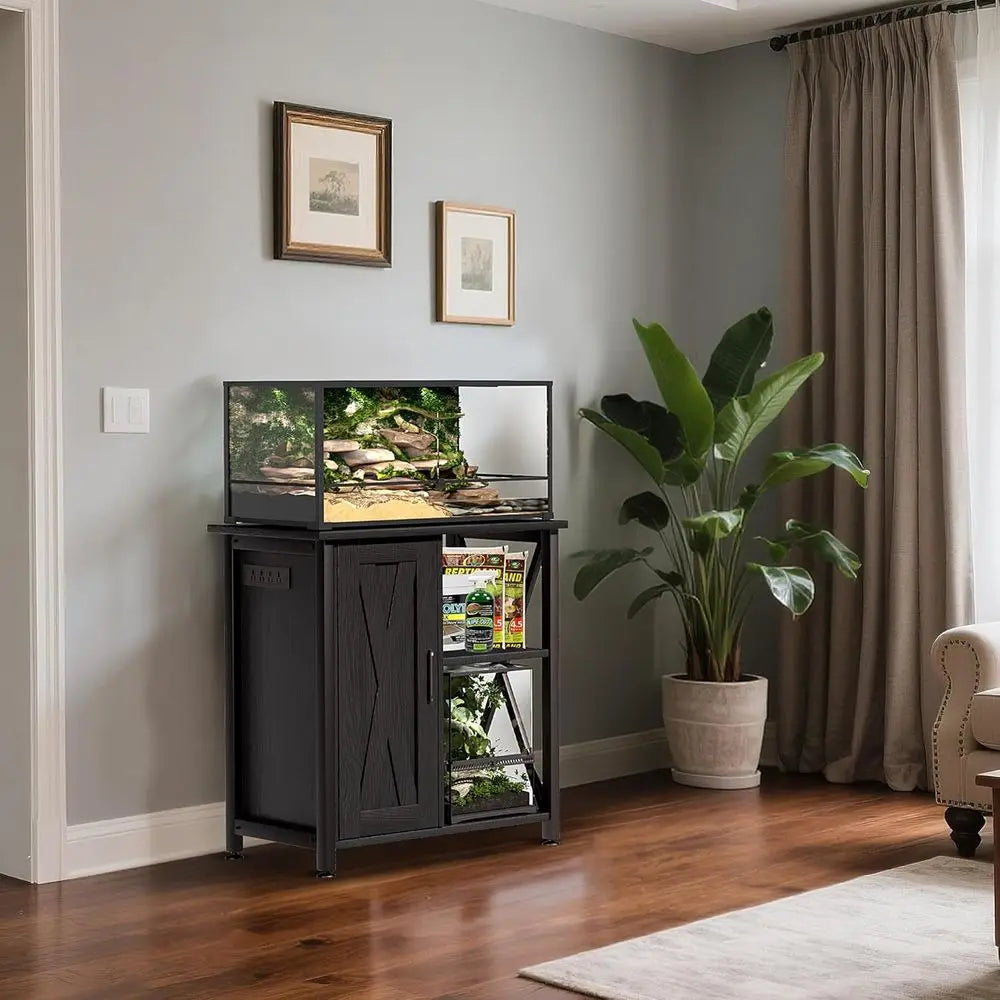 45-67 Gallon Black Reptile Tank Stand with Storage Cabinet